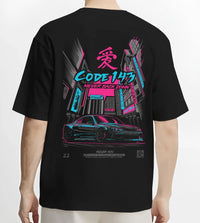 Black T-shirt worn by a male model, back view, featuring SILVIA racing drift jdm japanese street performance motorsport graphic.