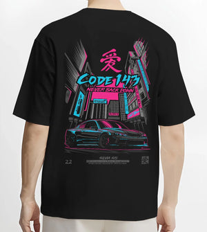Black T-shirt worn by a male model, back view, featuring SILVIA racing drift jdm japanese street performance motorsport graphic.