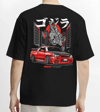 Black T-shirt worn by a male model, back view, featuring Nissan Silvia S15 silvia turbo turbocharged racing drift jdm s15jdm.