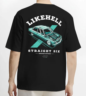 Black T-shirt worn by a male model, back view, featuring BMW racing drift tuner street enthusiast performance motorsport graphic.